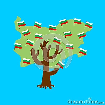 Patriotic tree Bulgaria map. Bulgarian flag. National political Plant. Vector illustration Vector Illustration